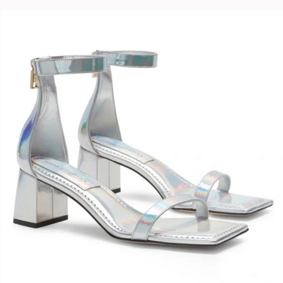 Good American Shoes - Good American Block Heel Square Toe Sandals in Silver Size 7